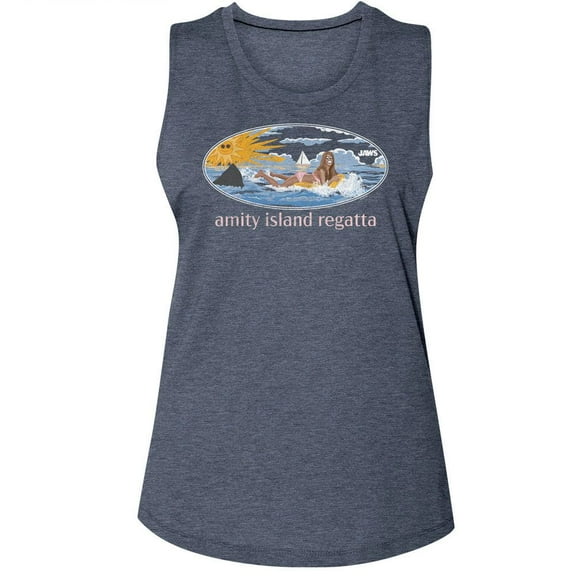 Jaws Girl On Float Antique Denim Women's Muscle Tank Top T-Shirt