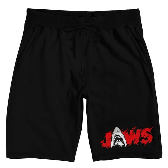 Jaws Great White Title Logo Men's Black Lounge Shorts-Small