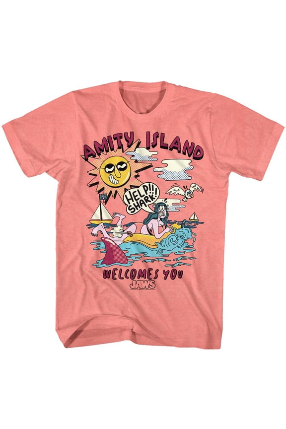 Jaws Help Shark Coral Silk Heather Adult T-Shirt