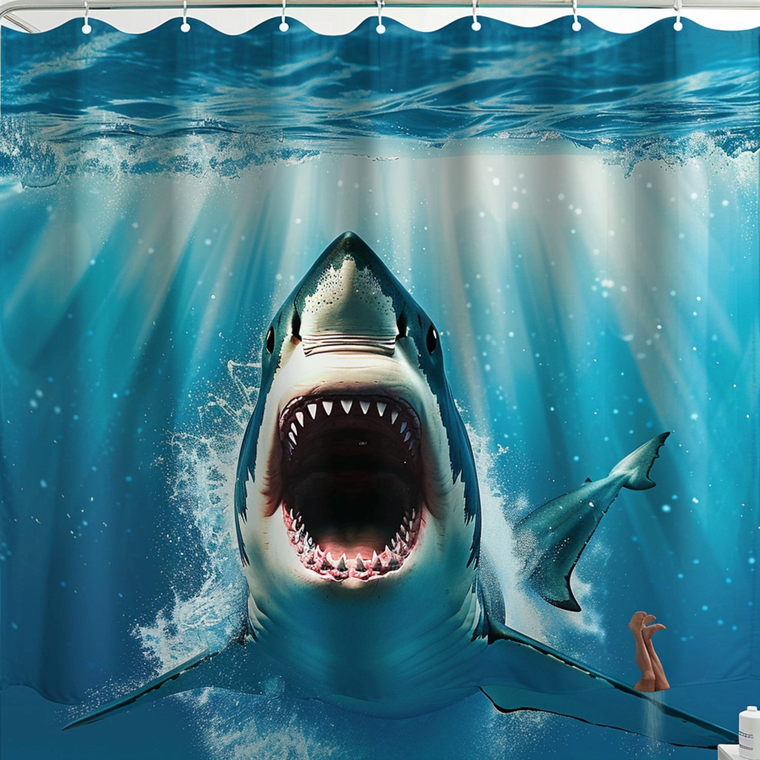 JawsInspired Shark Attack Shower Curtain Ocean Bathroom Decor with