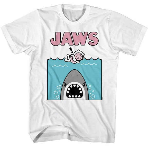 Jaws Kawaii Shark Swimmer Men's T Shirt (White, AdultS)