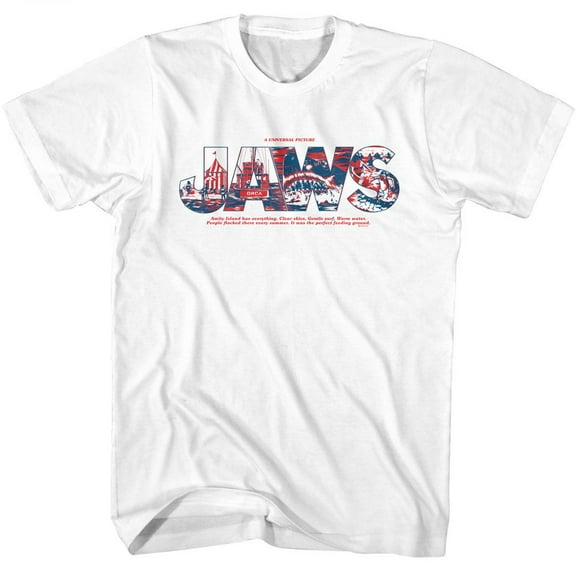 Jaws Logo With Comics White Adult T-Shirt M