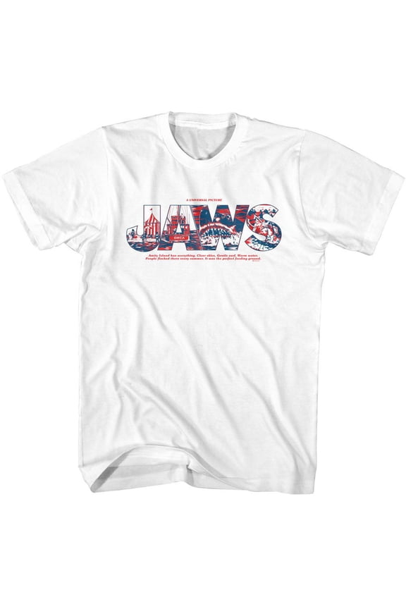 Jaws Logo With Comics White Adult T-Shirt