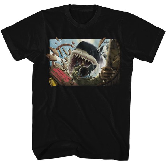 Jaws Man Falling In Shark Mouth Black Adult T-Shirt M