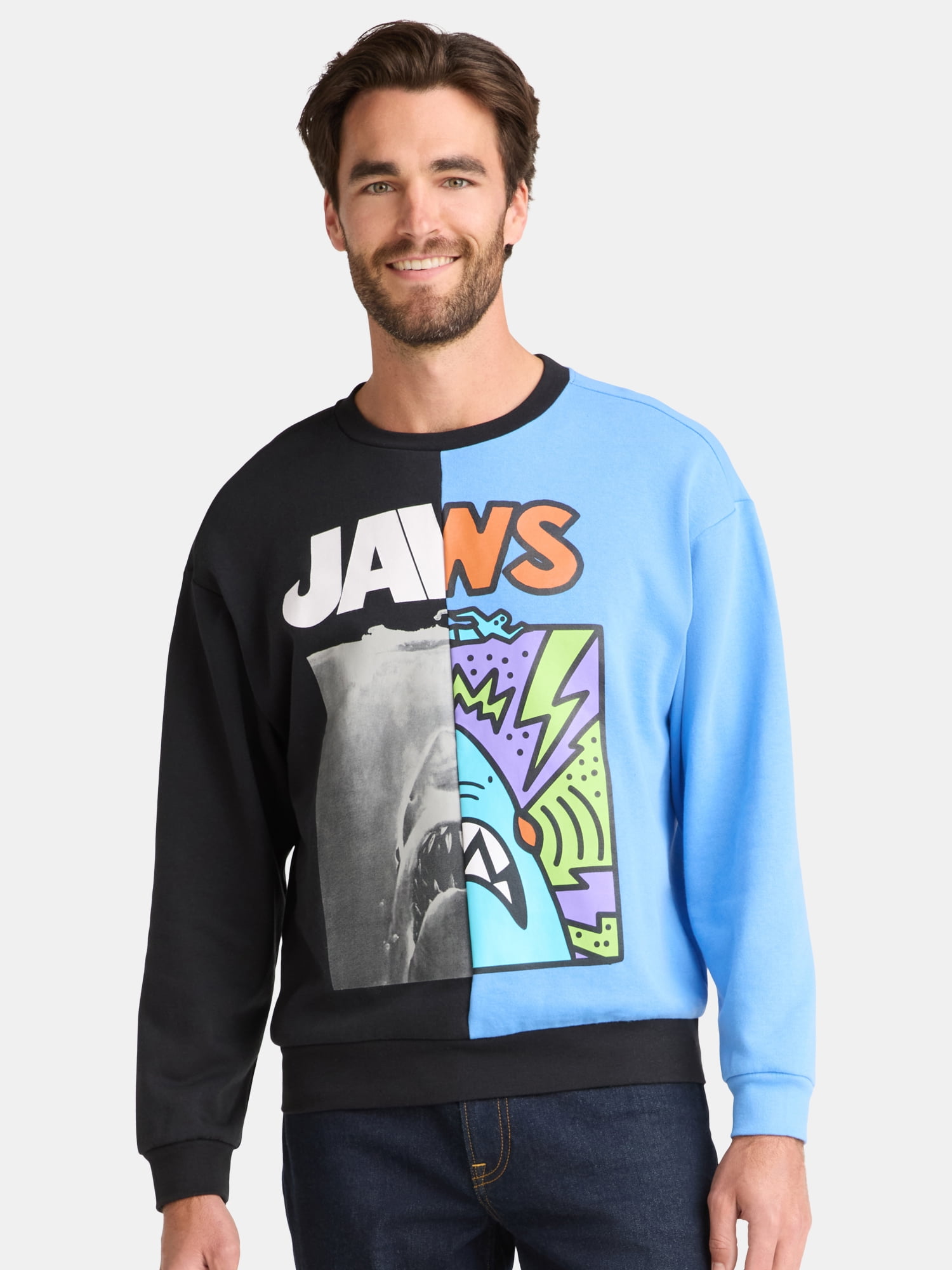 Jaws Men's and Big Men's Combo Fleece Crewneck Sweatshirt, Sizes S-3XL