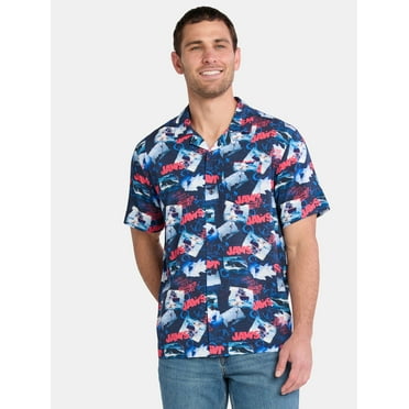 Jaws Men's Print Button Up Shirt with Short Sleeves, Sizes XS-5XL