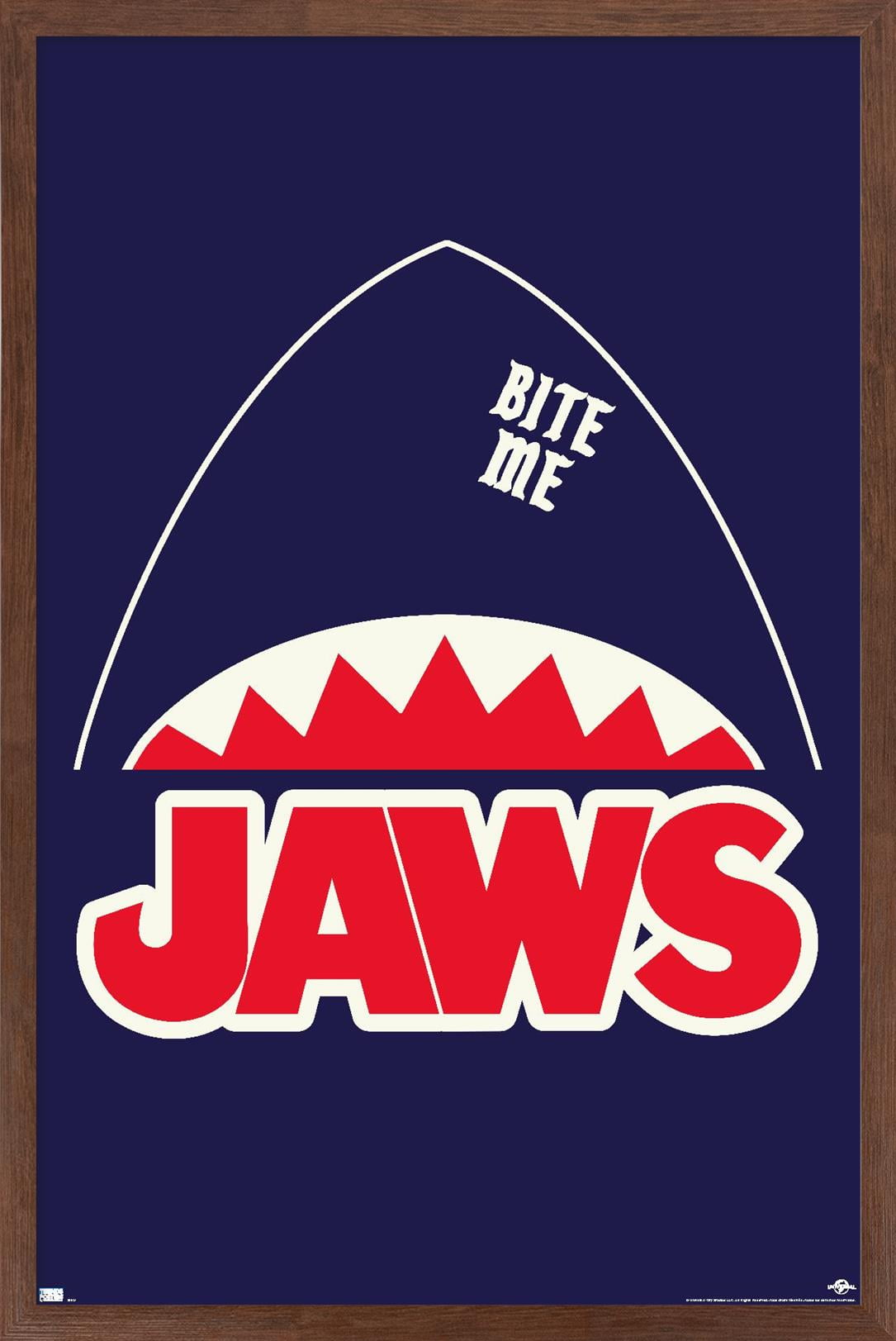 Jaws - Minimalist Logo Wall Poster, 22.375" x 34", Framed