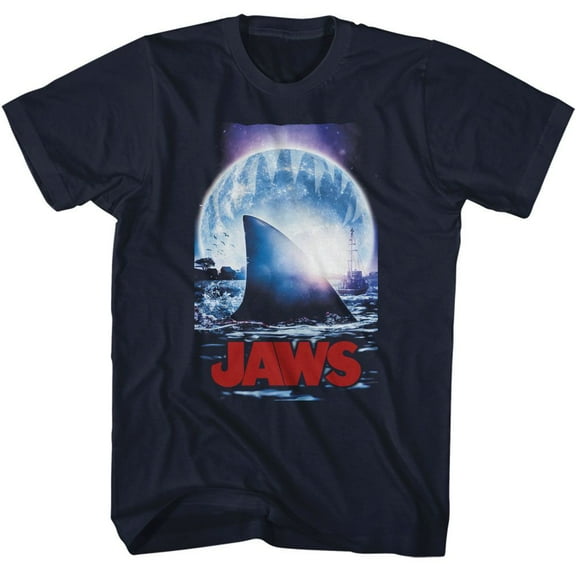 Jaws Moonlight Shark Fin Navy Adult T-Shirt