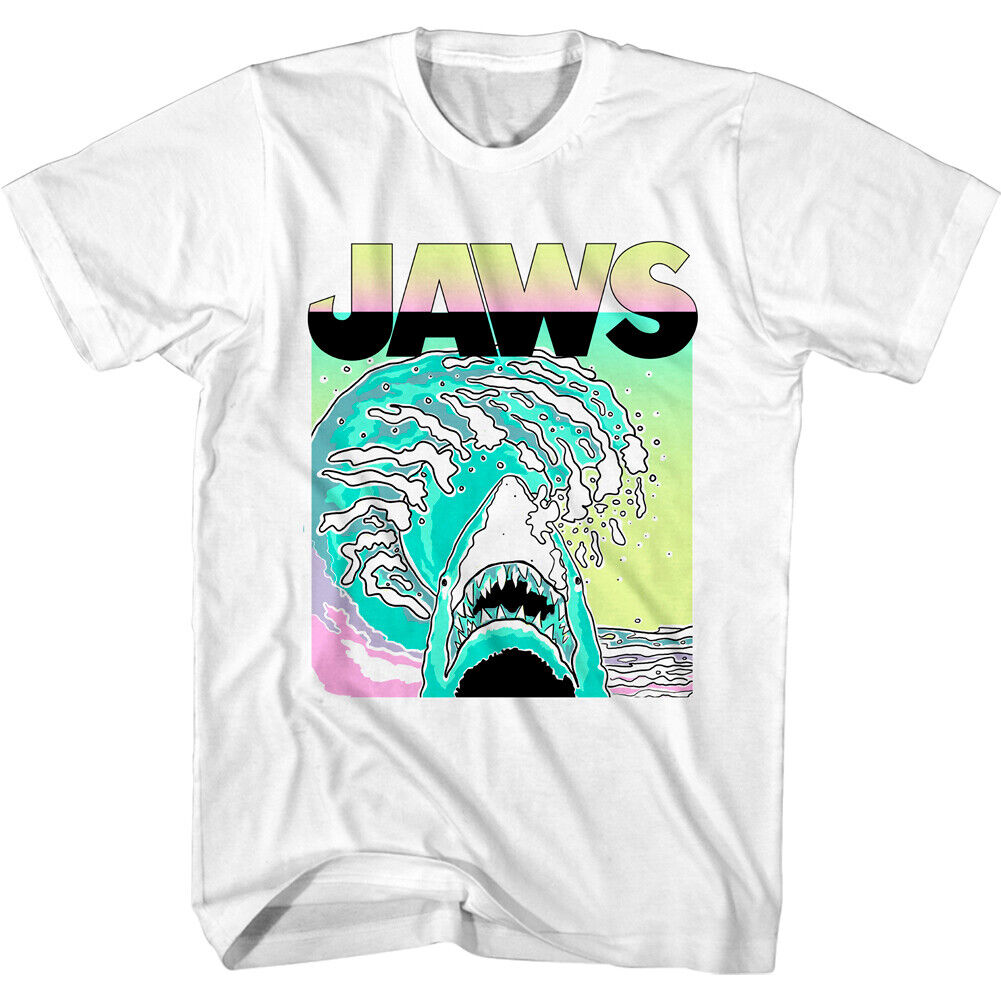 Jaws Neon Splash Waves Men's T Shirt Shark Movie Poster Ocean Surf