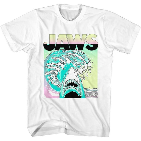 Jaws Neon Waves White Adult T-Shirt