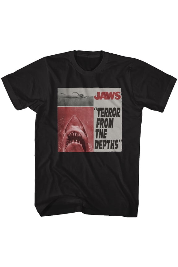 Jaws Newspaper Black Adult T-Shirt