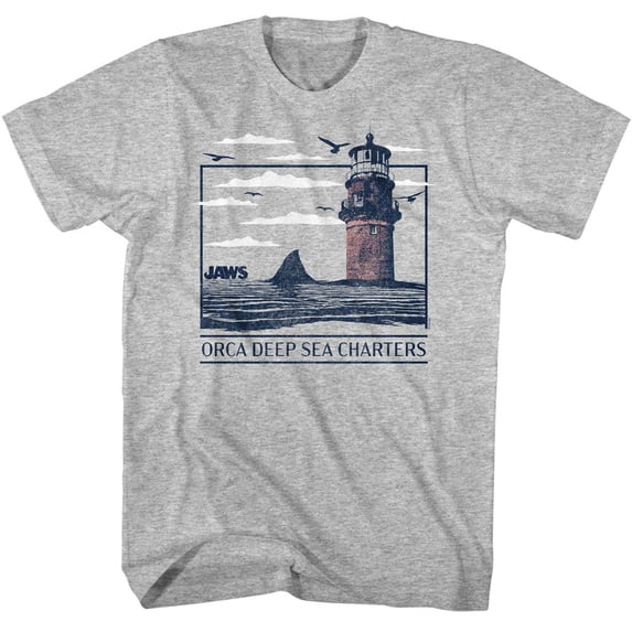 Jaws Orca Deep Sea Charters Gray Heather Adult S/S Tshirt 3Xl