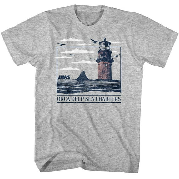 Jaws Orca Deep Sea Charters Gray Heather Adult T-Shirt 2Xlt