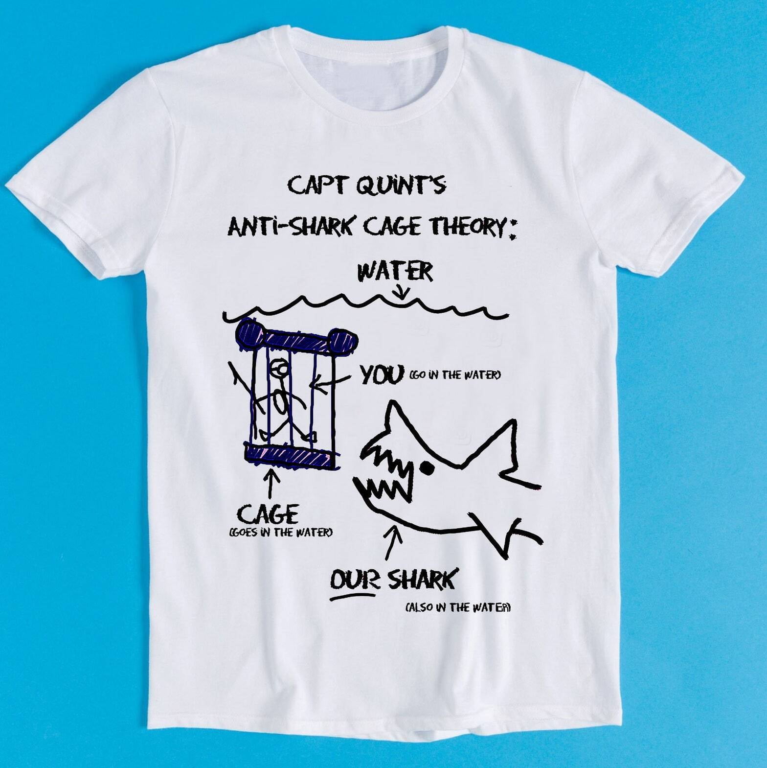 Jaws Paws Capt Quints Anti Shark Cage Theory Water Movie Music T Shirt