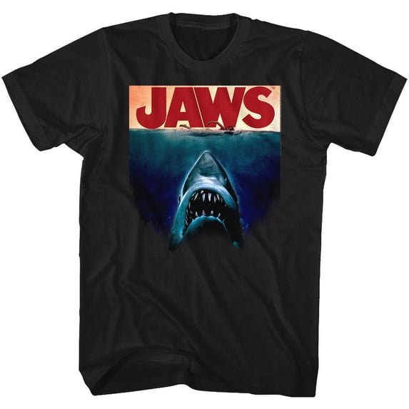 Jaws Poster Again Black Adult T-Shirt 4Xlt