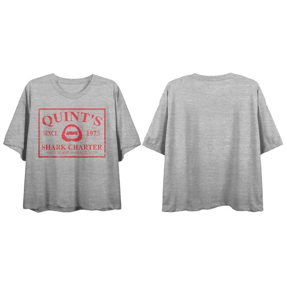Jaws Quint's Charter Women's Heather Gray BF Crop Tee-Medium