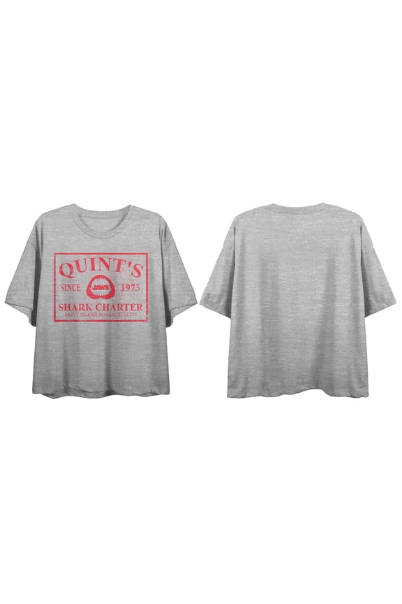 Jaws Quint's Charter Women's Heather Gray BF Crop Tee-Small