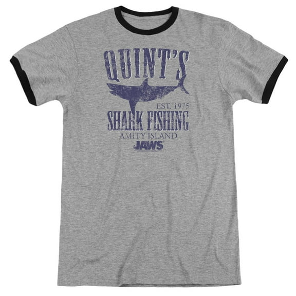 Jaws Quints Adult Ringer T-Shirt Heather Black