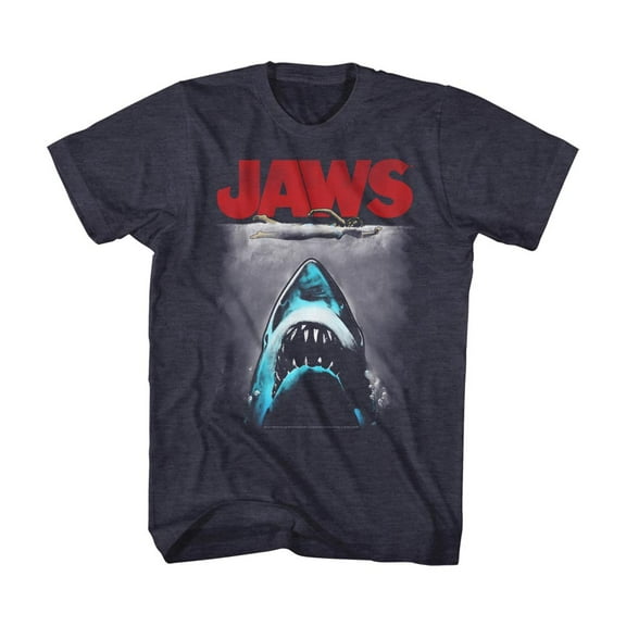 Jaws Red Logo Navy Heather Adult T-Shirt