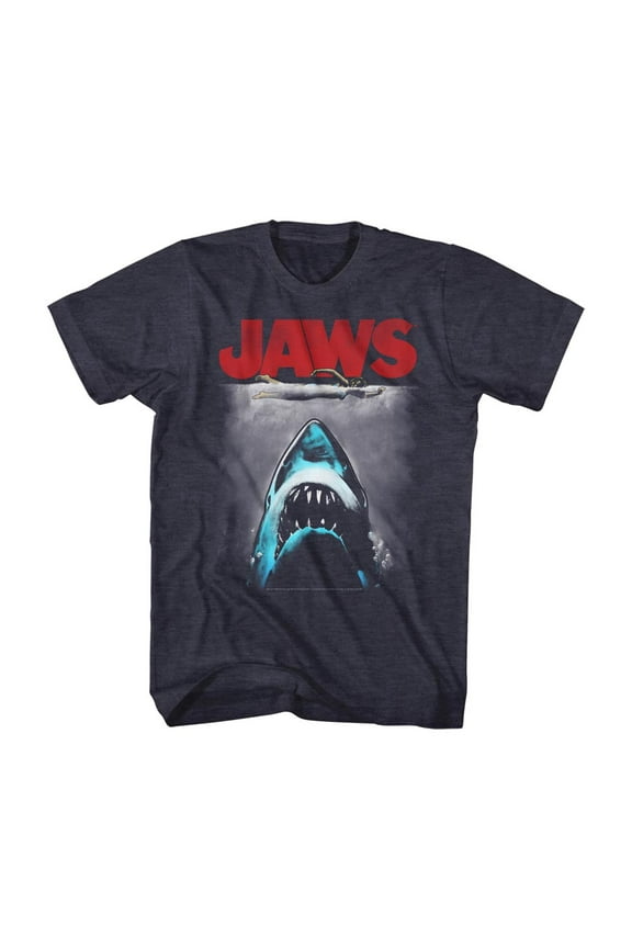 Jaws Red Logo Navy Heather Adult T-Shirt
