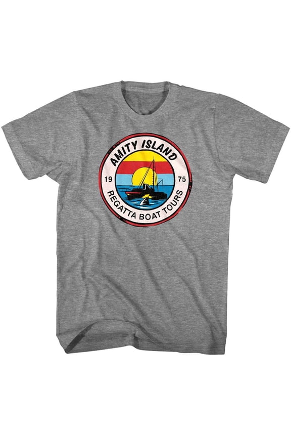 Jaws Amity Island Regatta Boat Tours Men's T Shirt (GraphiteGrayHeather, AdultS)