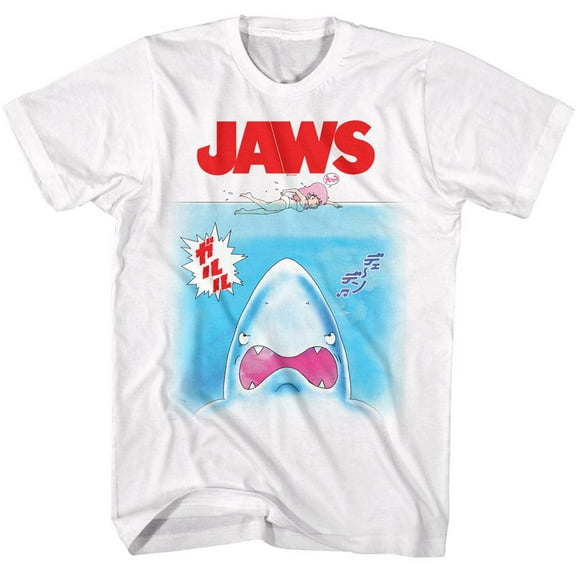 Jaws Chibi Anime Swimmer Men's T Shirt (White, AdultXL)