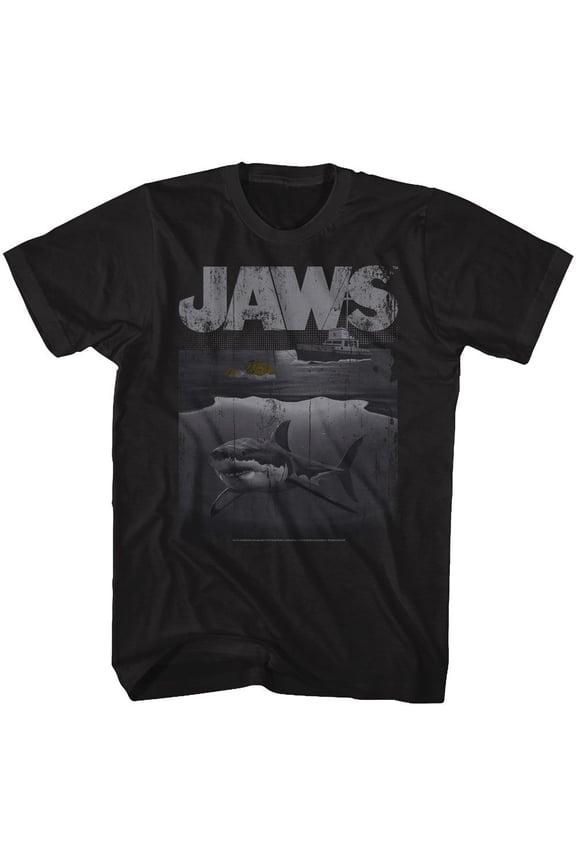 Jaws Shark Boat Black Heather Adult T-Shirt 5Xl