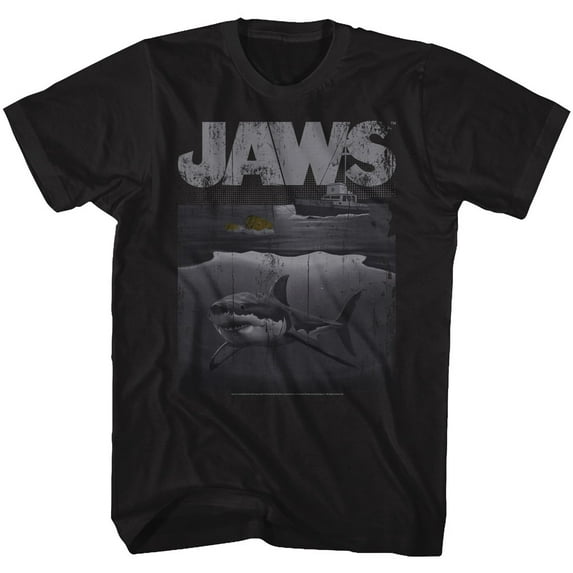 Jaws Shark Boat Black Heather Adult T-Shirt