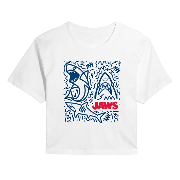 Jaws - Shark Doodles - Juniors Cropped Graphic T-Shirt
