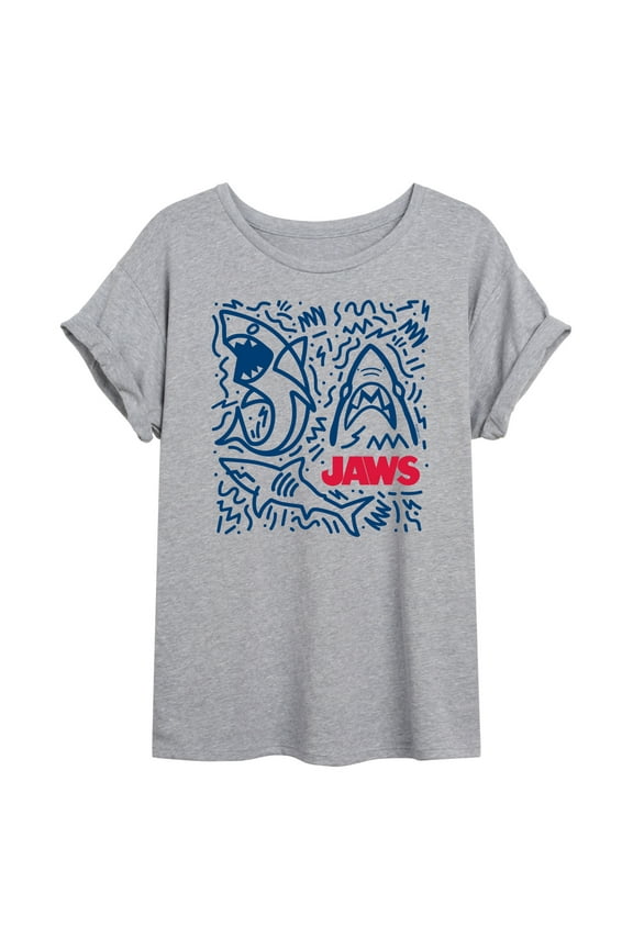 - Shark Doodles - Juniors Oversized Graphic T-Shirt
