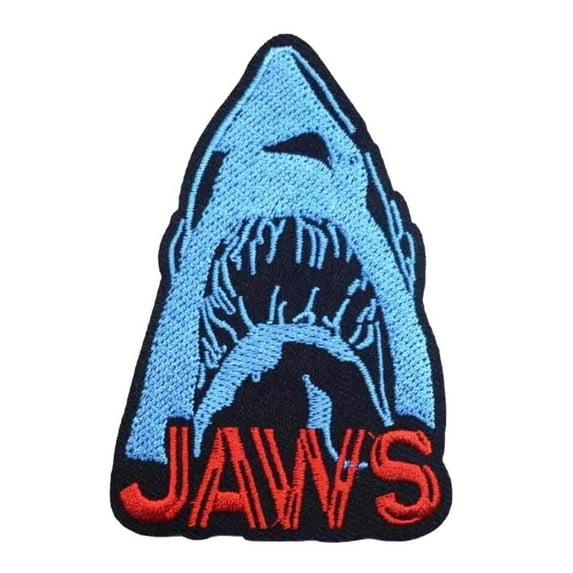 Jaws Shark Logo 3 Inches Tall Embroidered Iron On Patch