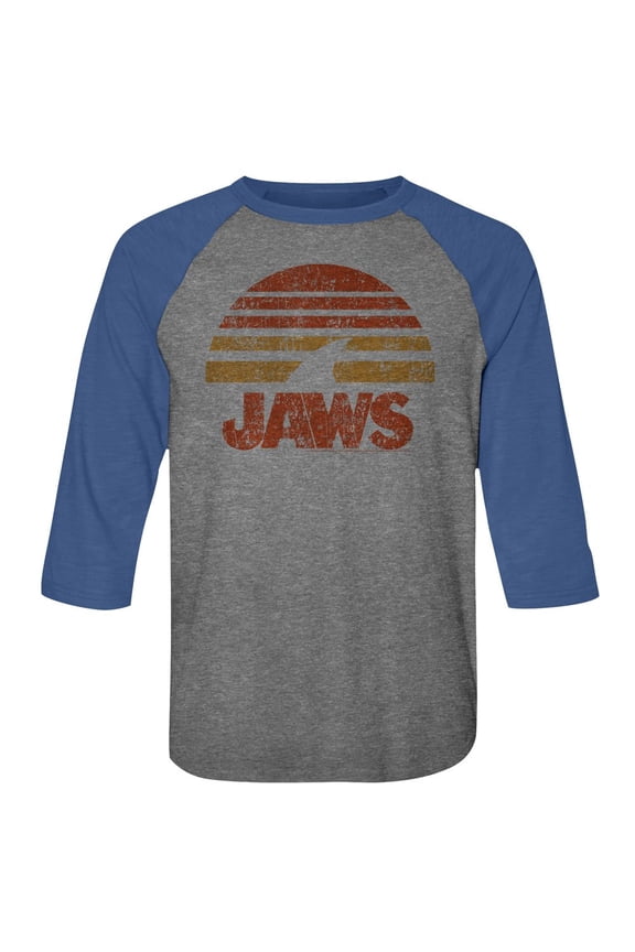 Jaws Shark Sun Adult Raglan Baseball T-Shirt