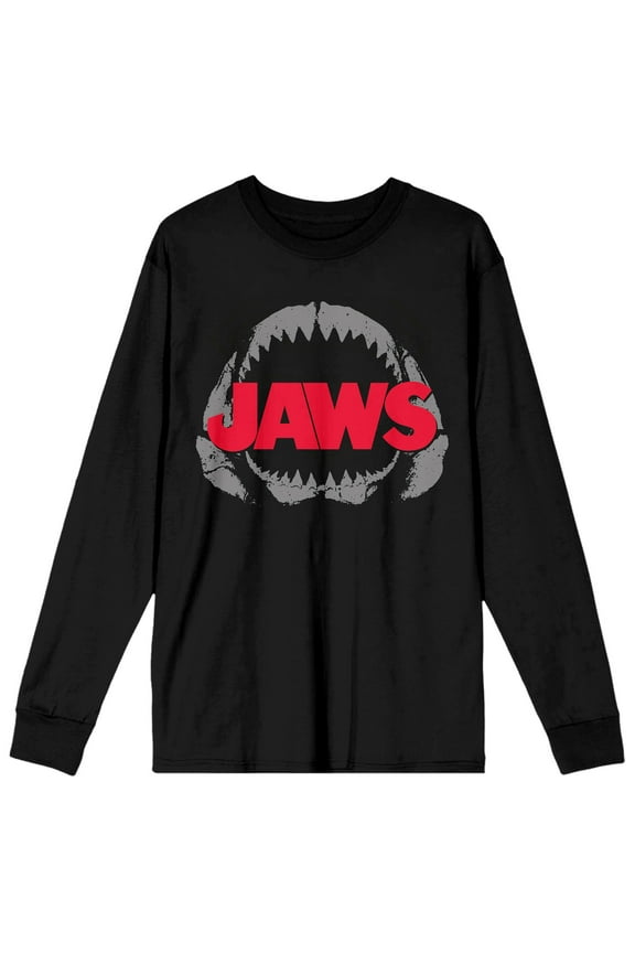 Jaws Shark Teeth Logo Women's Black Long Sleeve Shirt-Large