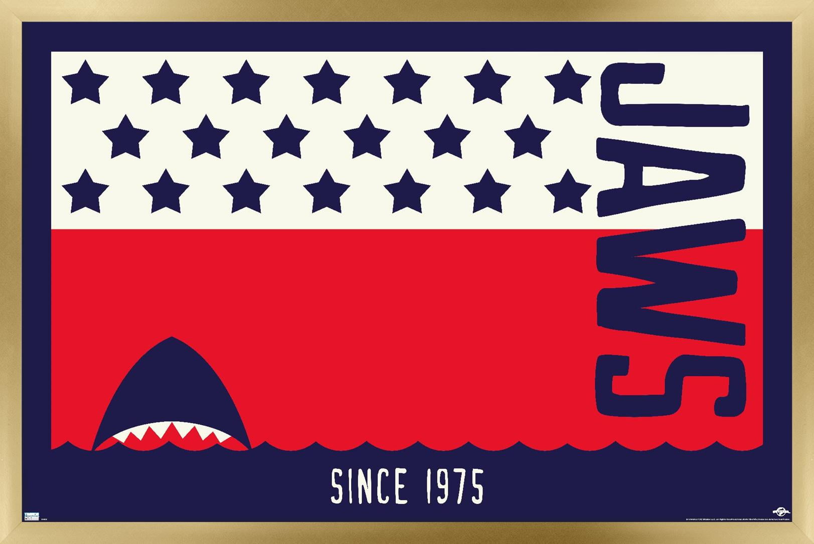 Jaws - Stars and Stripes Wall Poster, 22.375" x 34", Framed