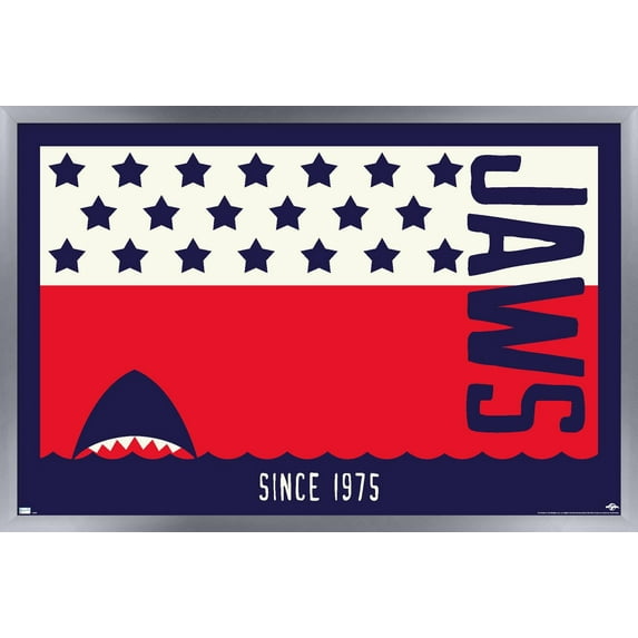 Jaws - Stars and Stripes Wall Poster, 22.375" x 34", Framed