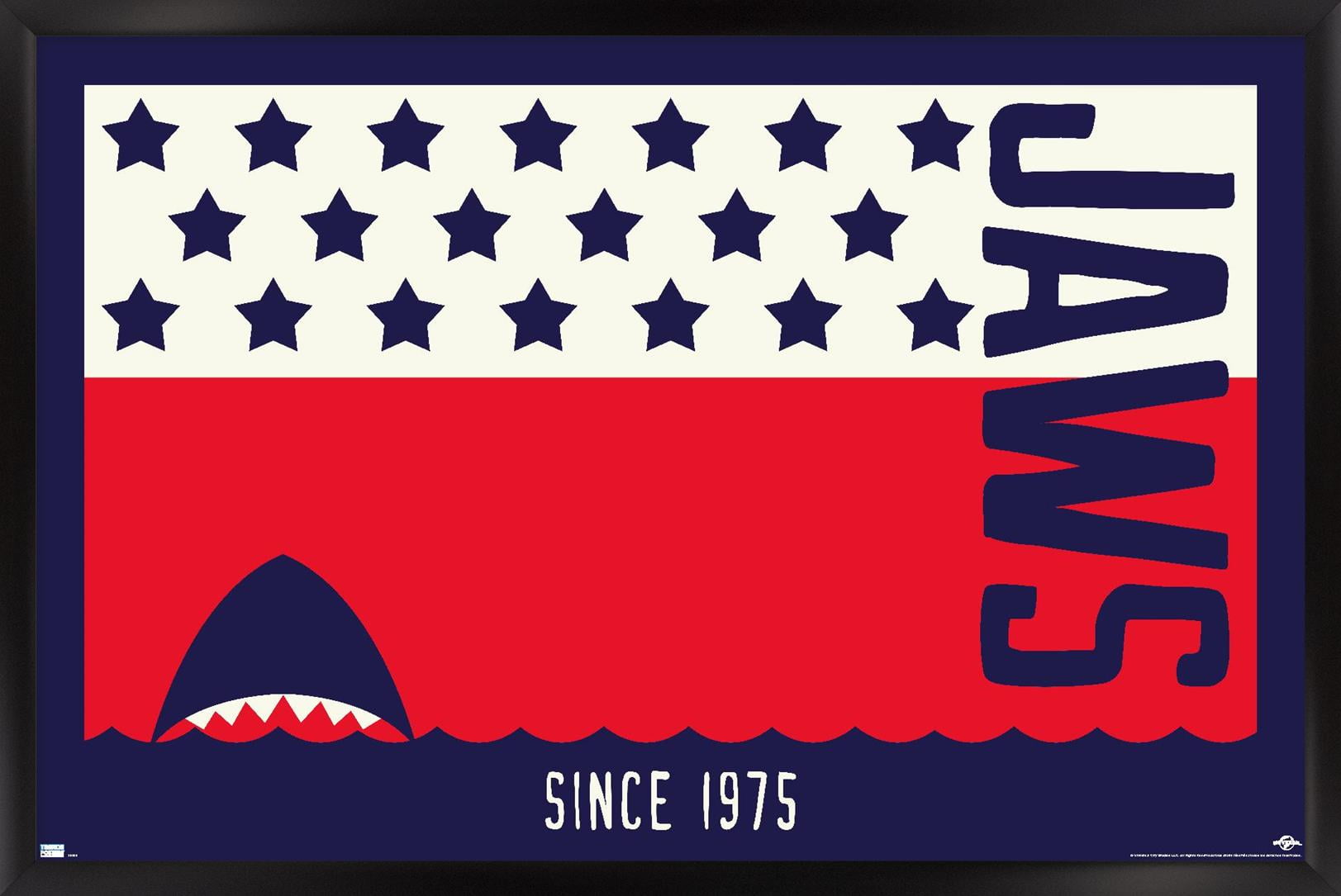 Jaws - Stars and Stripes Wall Poster, 22.375" x 34", Framed