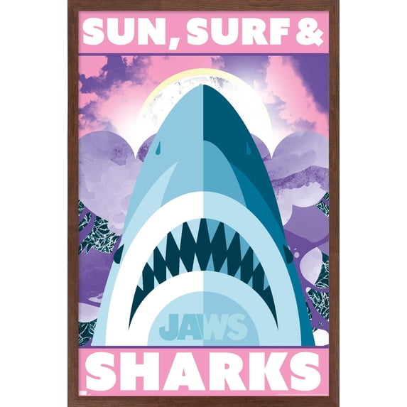 Jaws - Sun, Surf & Sharks Wall Poster, 22.375" x 34" Framed