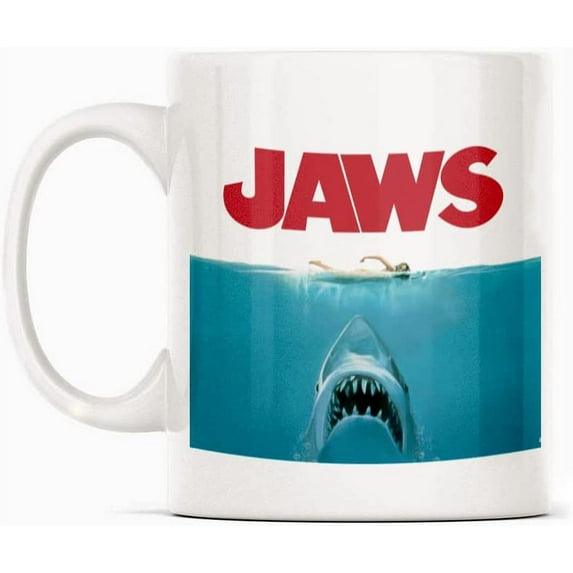 Jaws Swim Shark Mug Gift, White Funny Sarcasm Coffee Cup Novelty