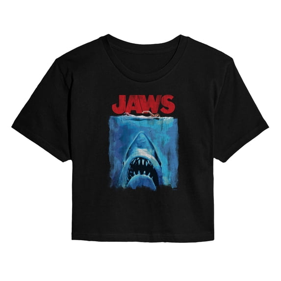 Jaws - Swimming Above Shark - Juniors Cropped Graphic T-Shirt