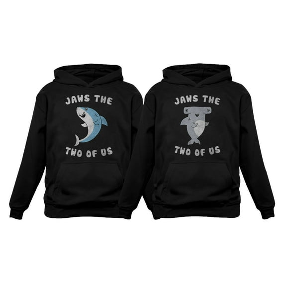 Jaws The Two Of Us Valentine's Day Set for Him & Her Matching Couples Hoodies Men Black Small / Women Black X-Large