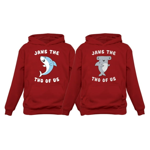 Jaws The Two Of Us Valentine's Day Set for Him & Her Matching Couples Hoodies Men Red XX-Large / Women Red Small
