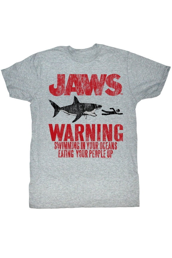 Jaws Warning Gray Heather Adult T-Shirt