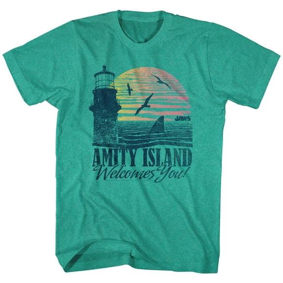 Jaws Welcome Green Heather Adult T-Shirt