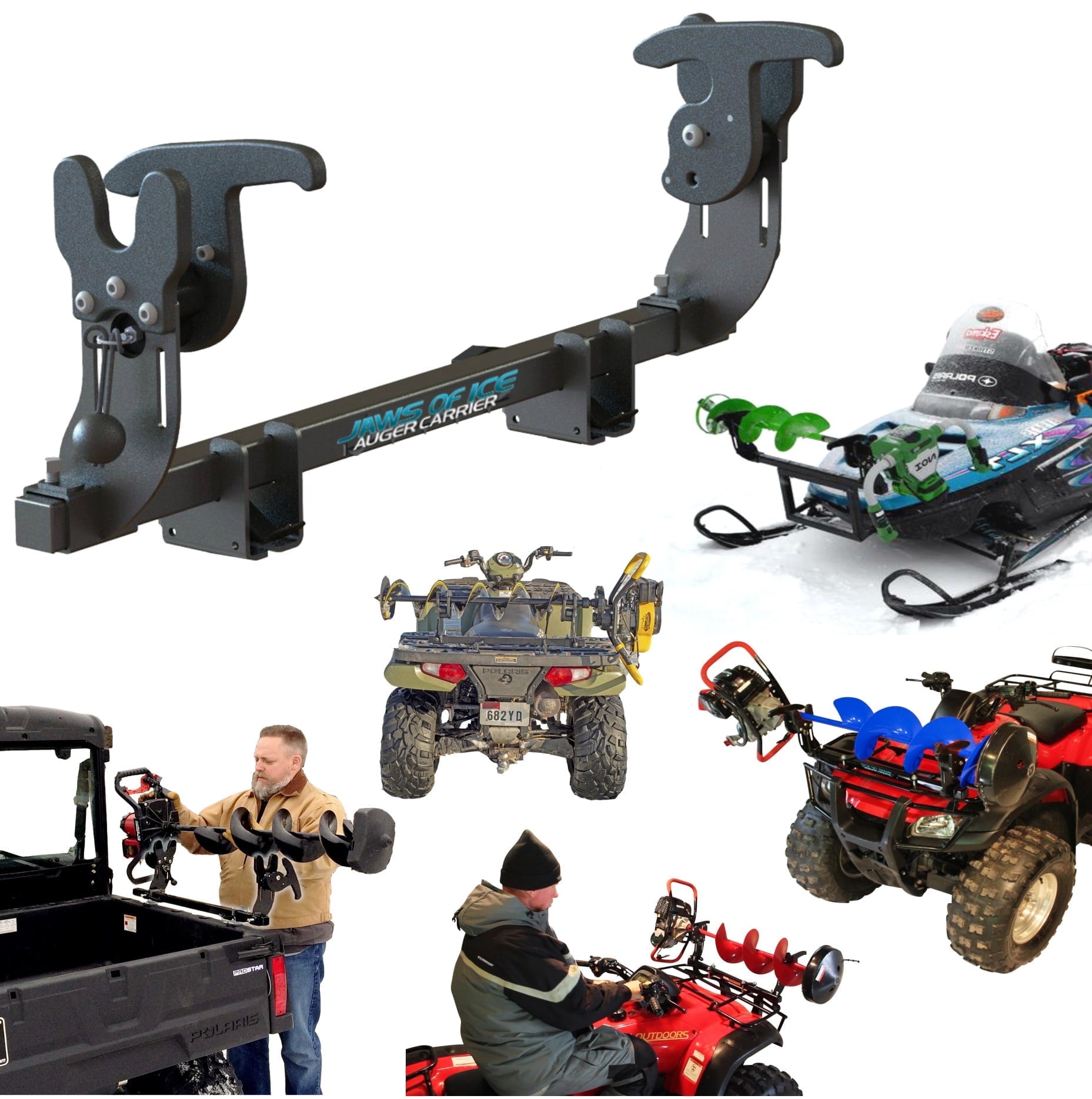 Jaws of Ice Auger Carrier Mount for ATV UTV Snowmobile