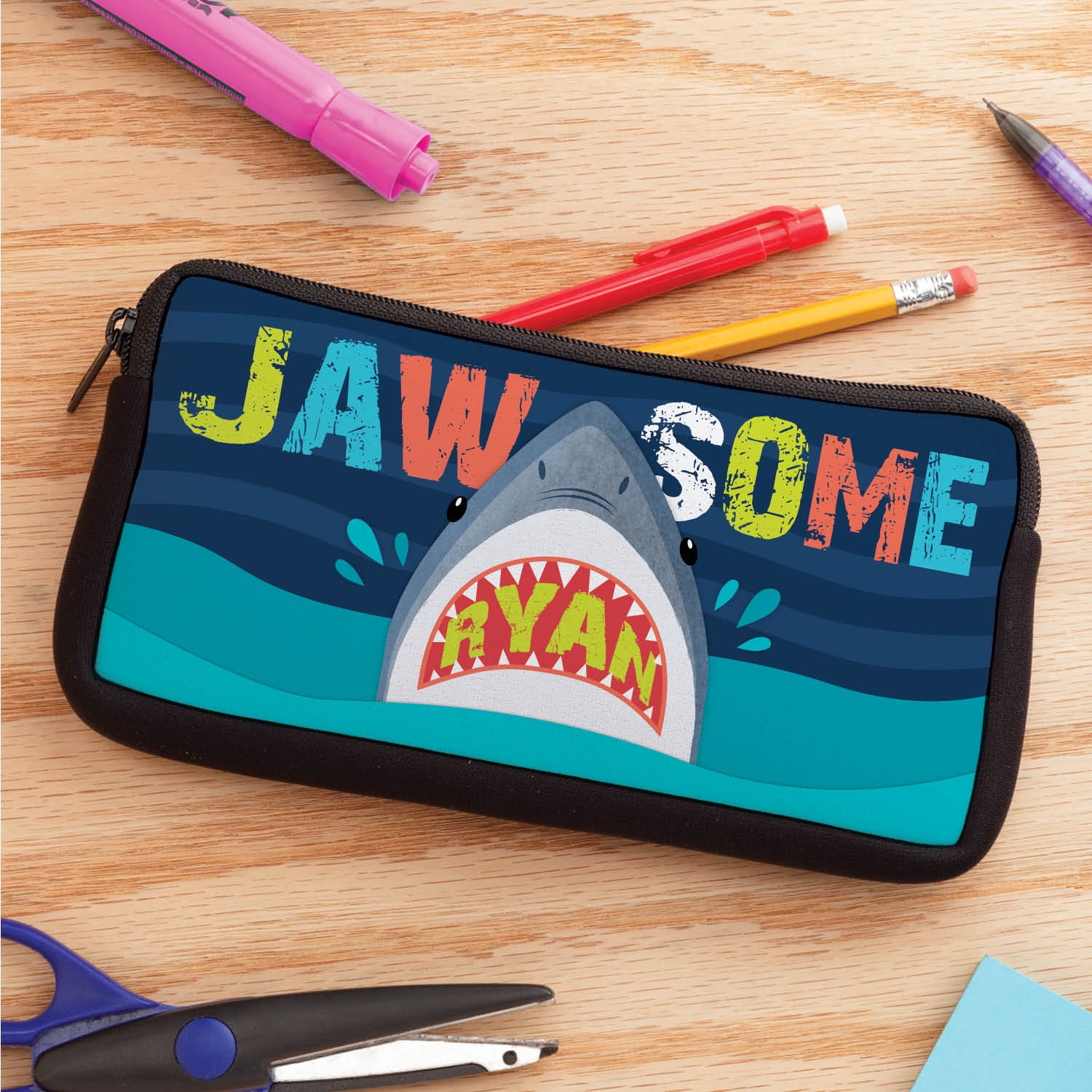 Shark Embroidered Kids Pencil Case