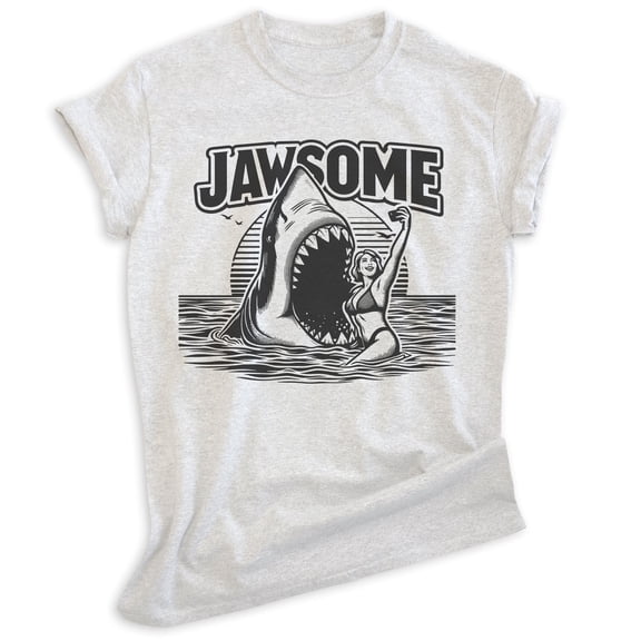 Jawsome Shark T-shirt, Unisex Women's Men's Shirt, Shark Pun Great White Week Summer Saying Beach, Heather Ash, 3X-Large