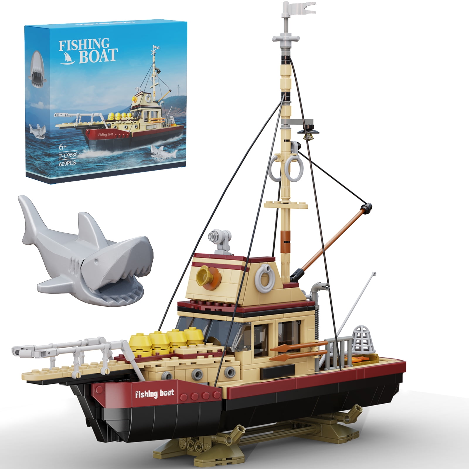 Fishing Boat Building Blocks Toy The Orca Fishing Boat Model Decoration Compatible with Lego for Ocean Exploration Lovers Gifts for Kids Adults (609