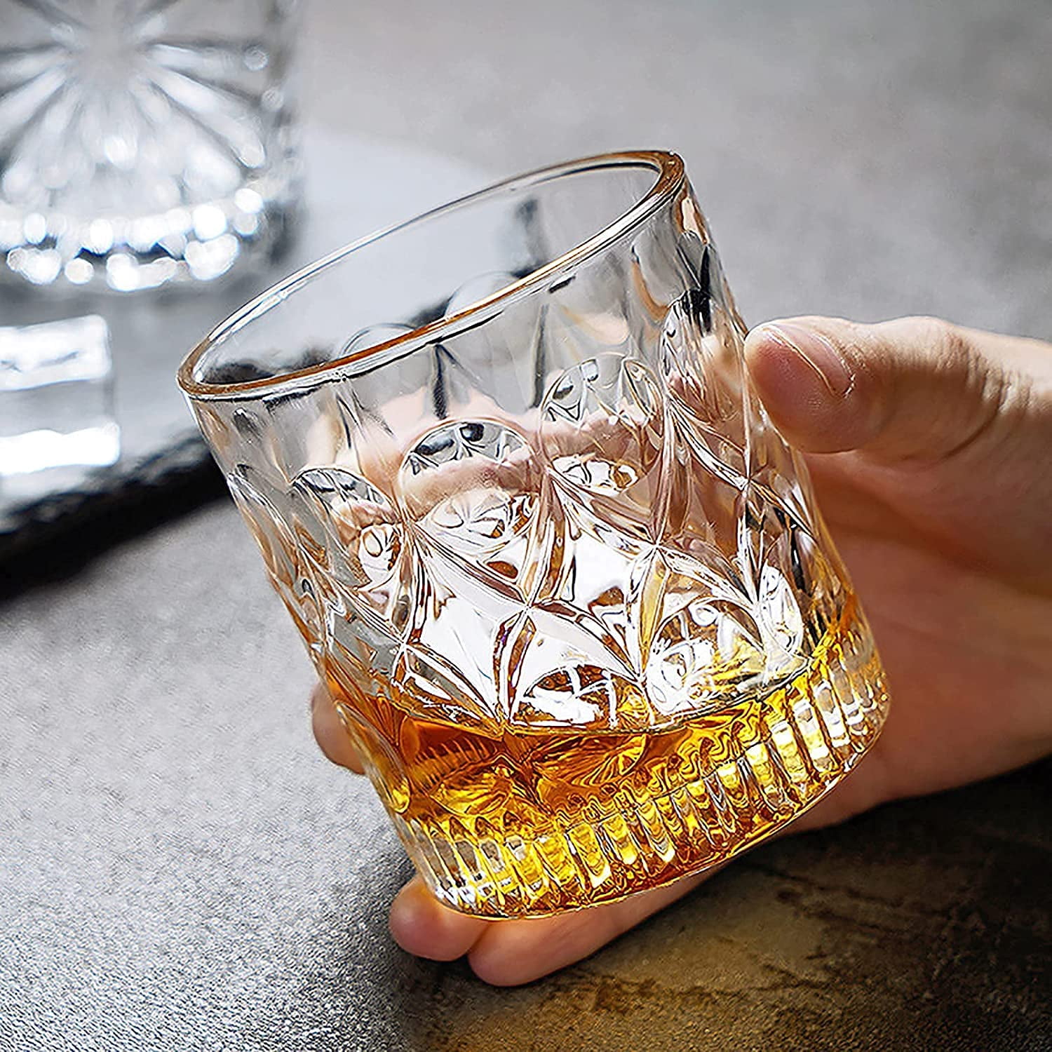 TIENER Set Of 6 Crystal Whiskey Glasses - 300ml (10oz), Lead-Free, Old Fashioned Style, Dishwasher Safe