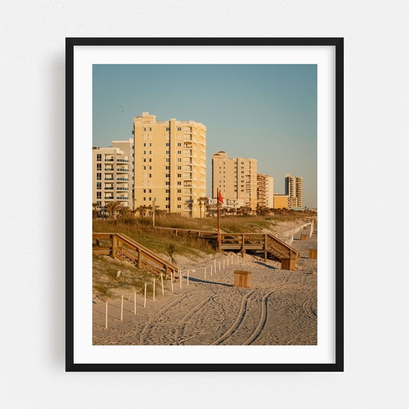 Jax Beach Dunes - Jacksonville Beach Florida Photography Beach Coastal Architecture Boardwalk Sunset Skyline Seaside Black Framed Wall Art Print 8 x 10 inches