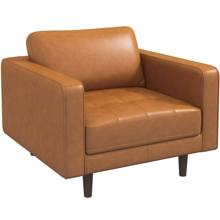 Jax Luxury Modern Tufted Seat Full Grain Leather Cognac Tan Accent Armchair